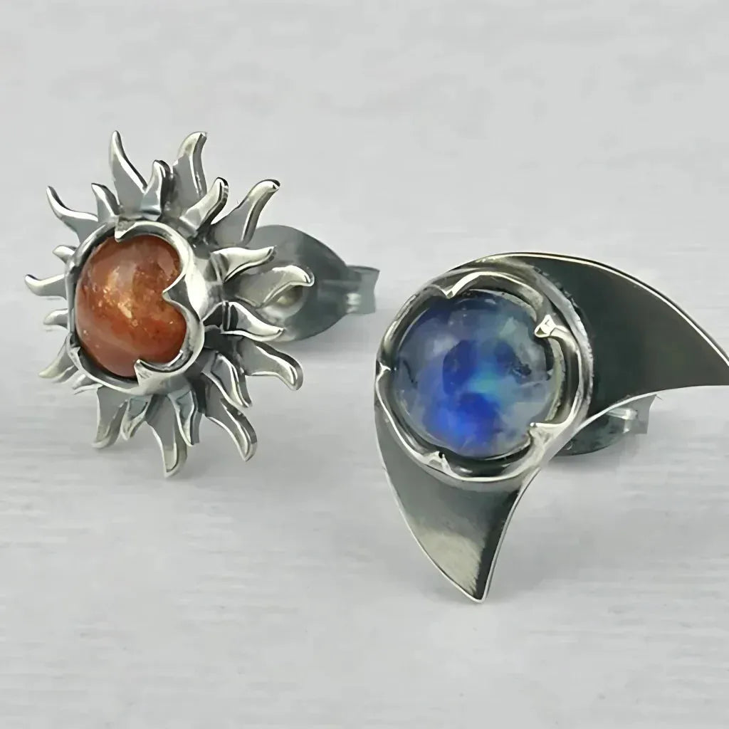 Celestial Moon Star Stone Silver Earrings - Silver