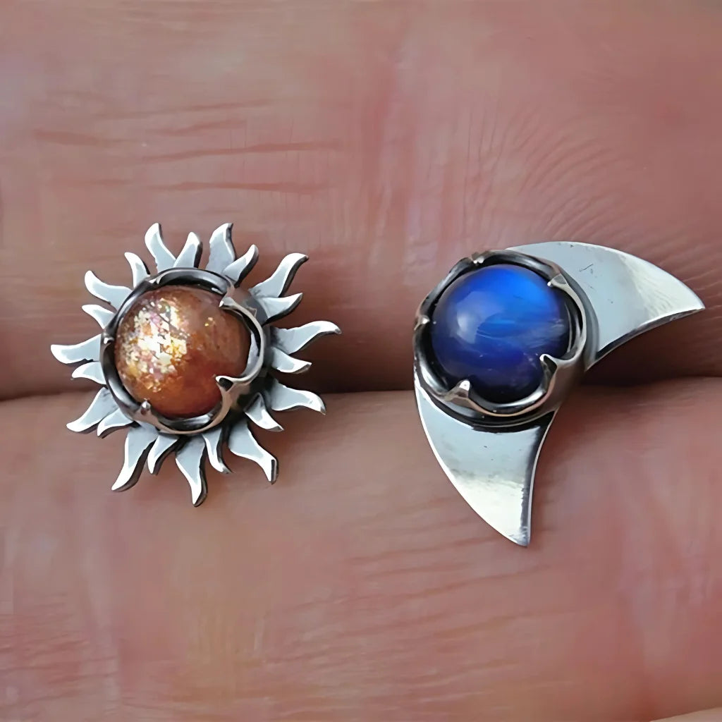Celestial Moon Star Stone Silver Earrings - Silver
