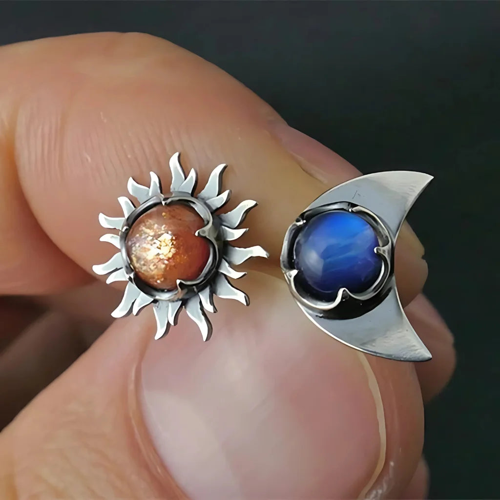 Celestial Moon Star Stone Silver Earrings - Silver