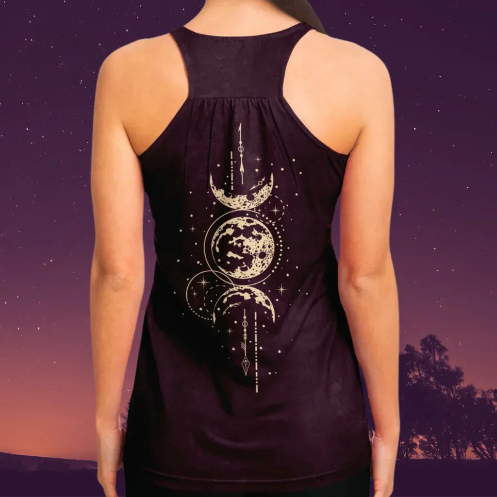 Celestial Print Sleeveless Yoga Tops For Women