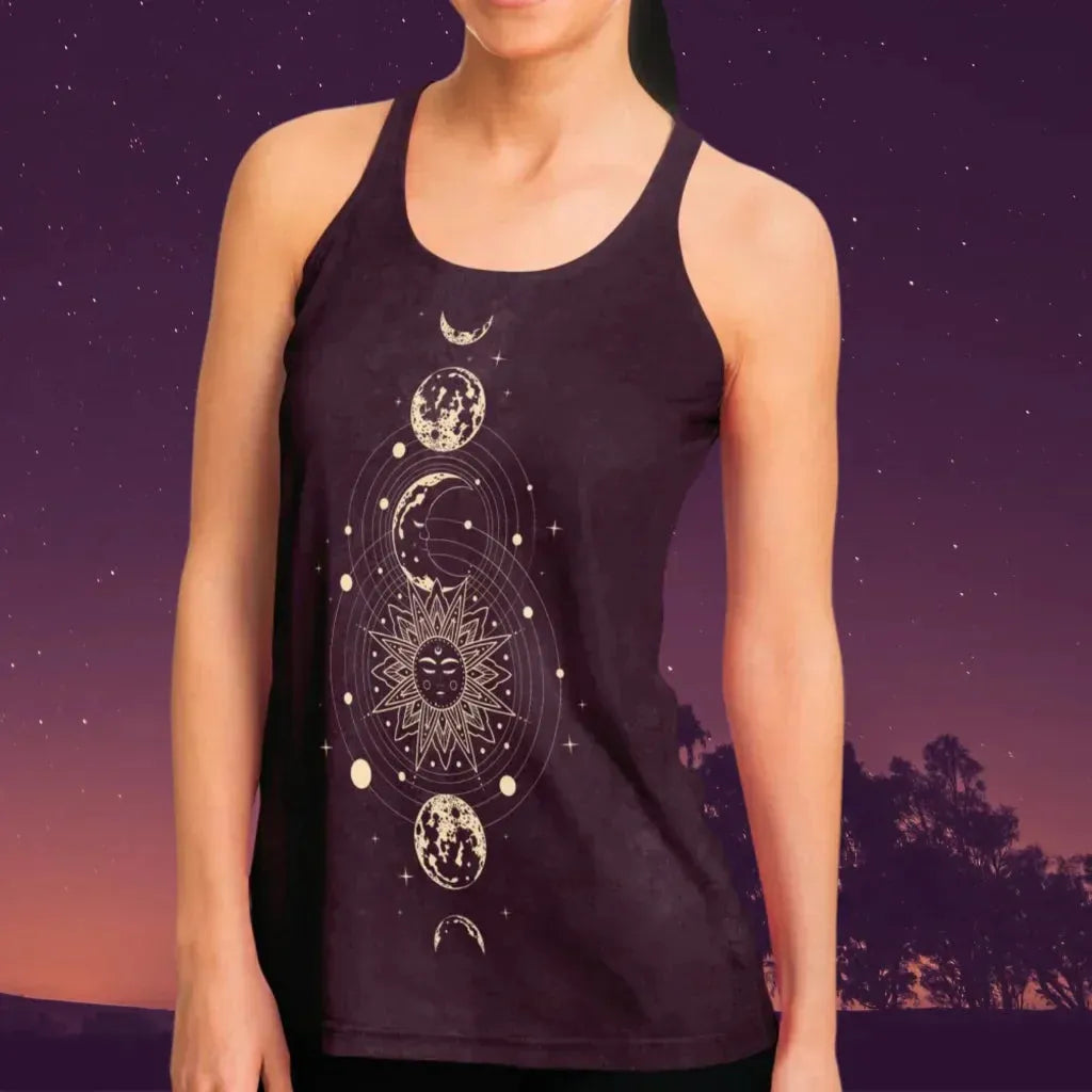 Celestial Print Sleeveless Yoga Tops For Women