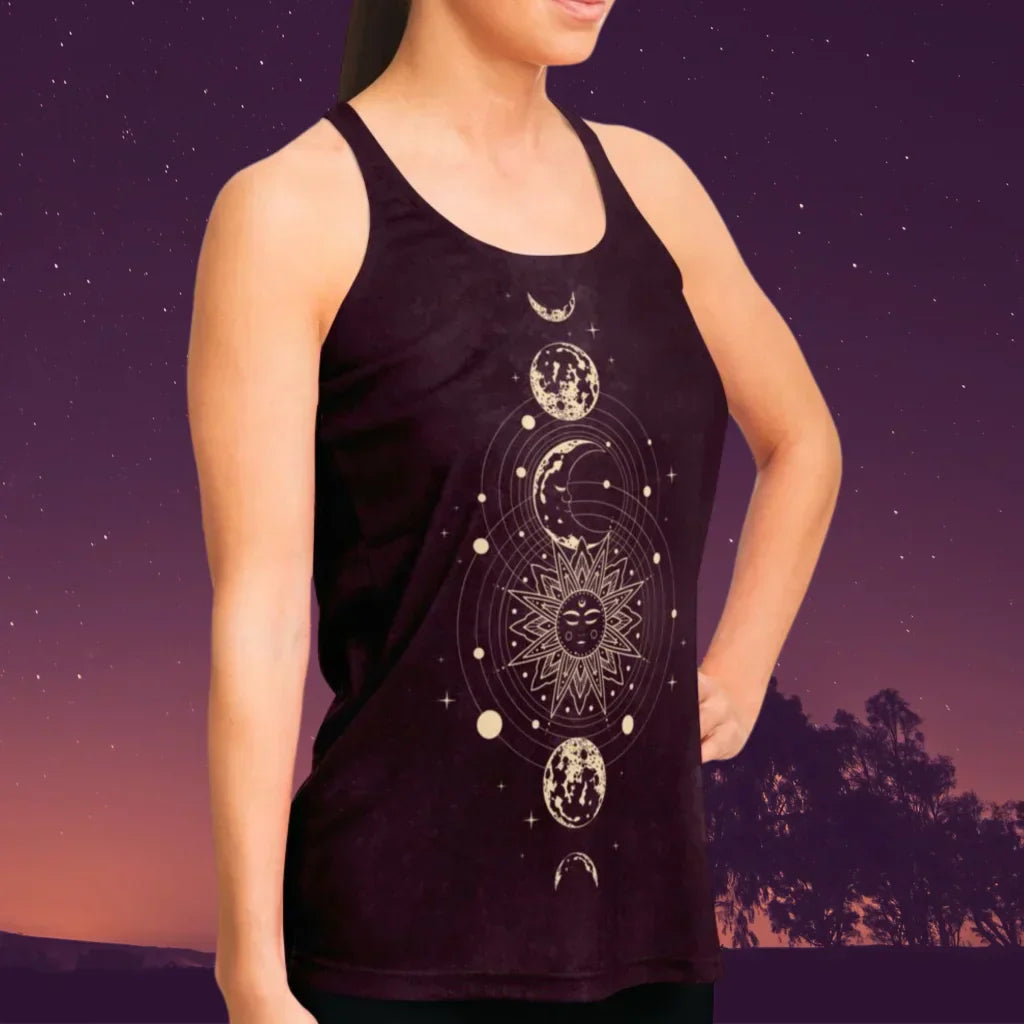 Celestial Print Sleeveless Yoga Tops For Women
