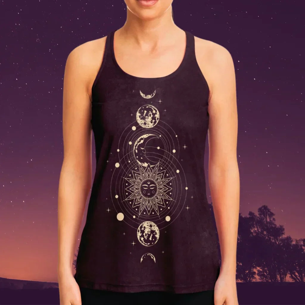 Celestial Print Sleeveless Yoga Tops For Women