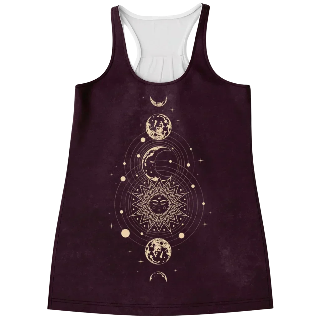 Celestial Print Sleeveless Yoga Tops For Women - XS