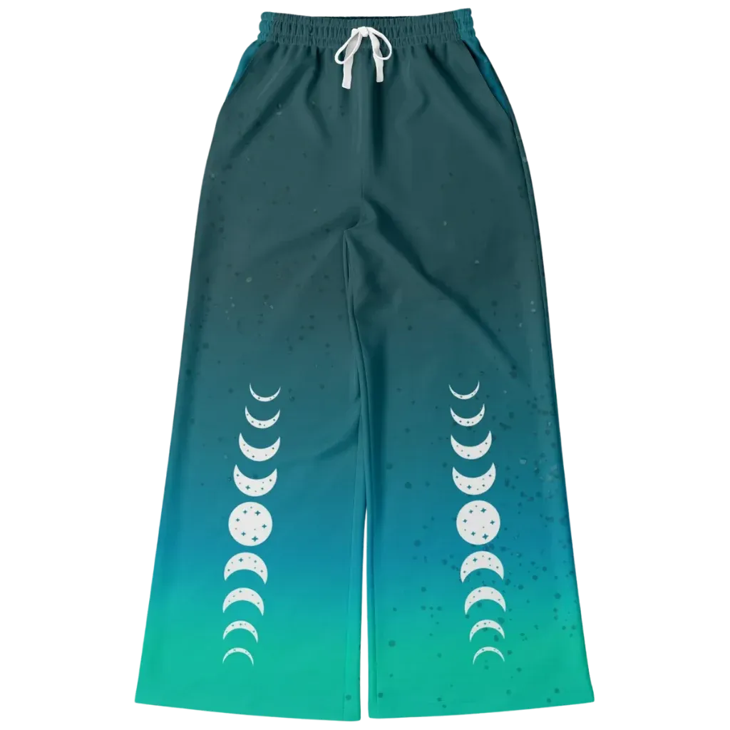 Celestial Sky Wide Leg Jogging Pants With Moon Phases