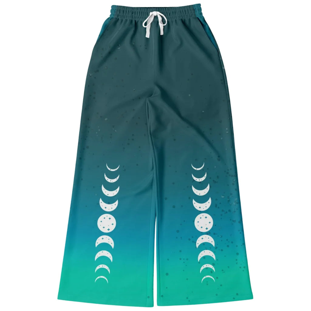 Celestial Sky Wide Leg Jogging Pants With Moon Phases