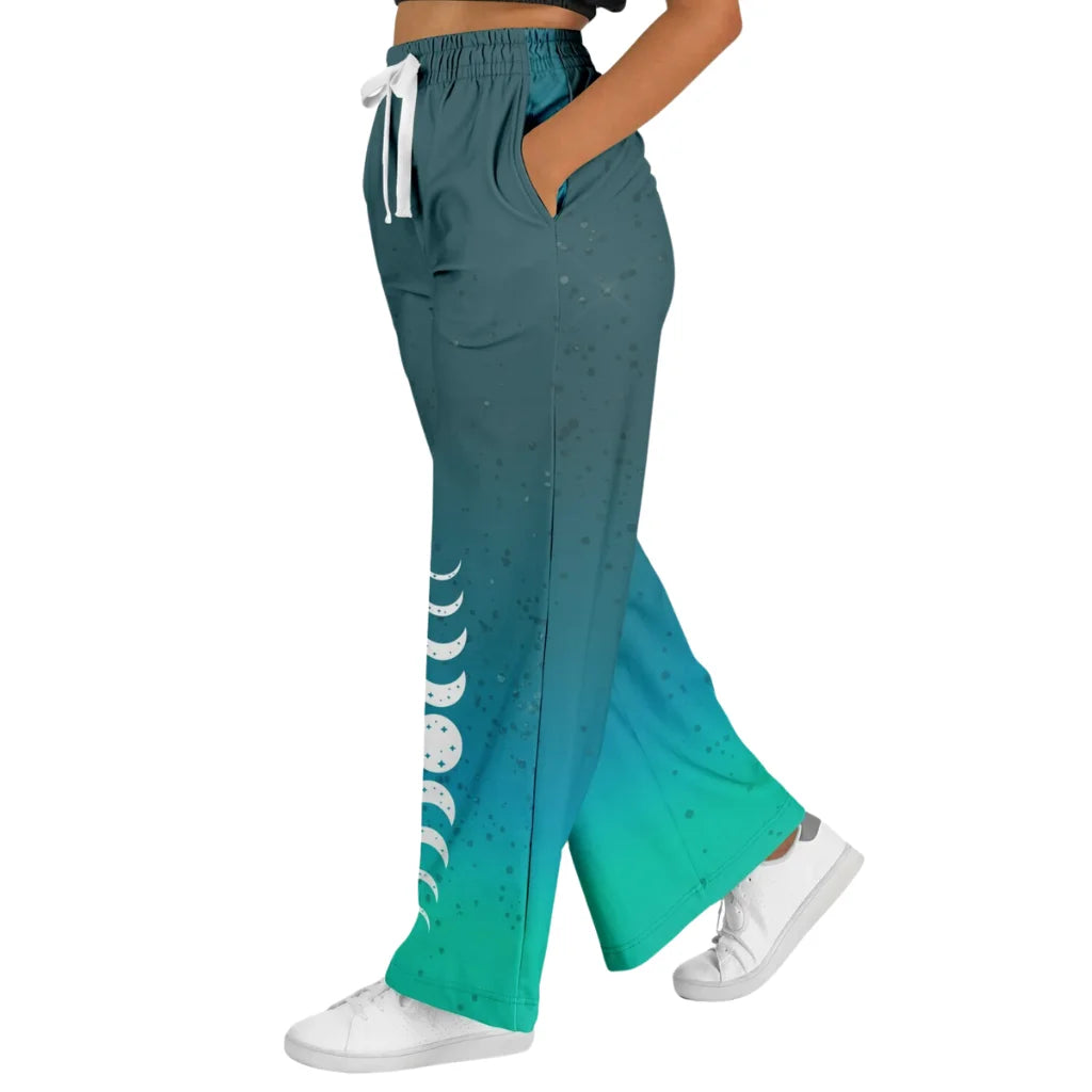 Celestial Sky Wide Leg Jogging Pants With Moon Phases
