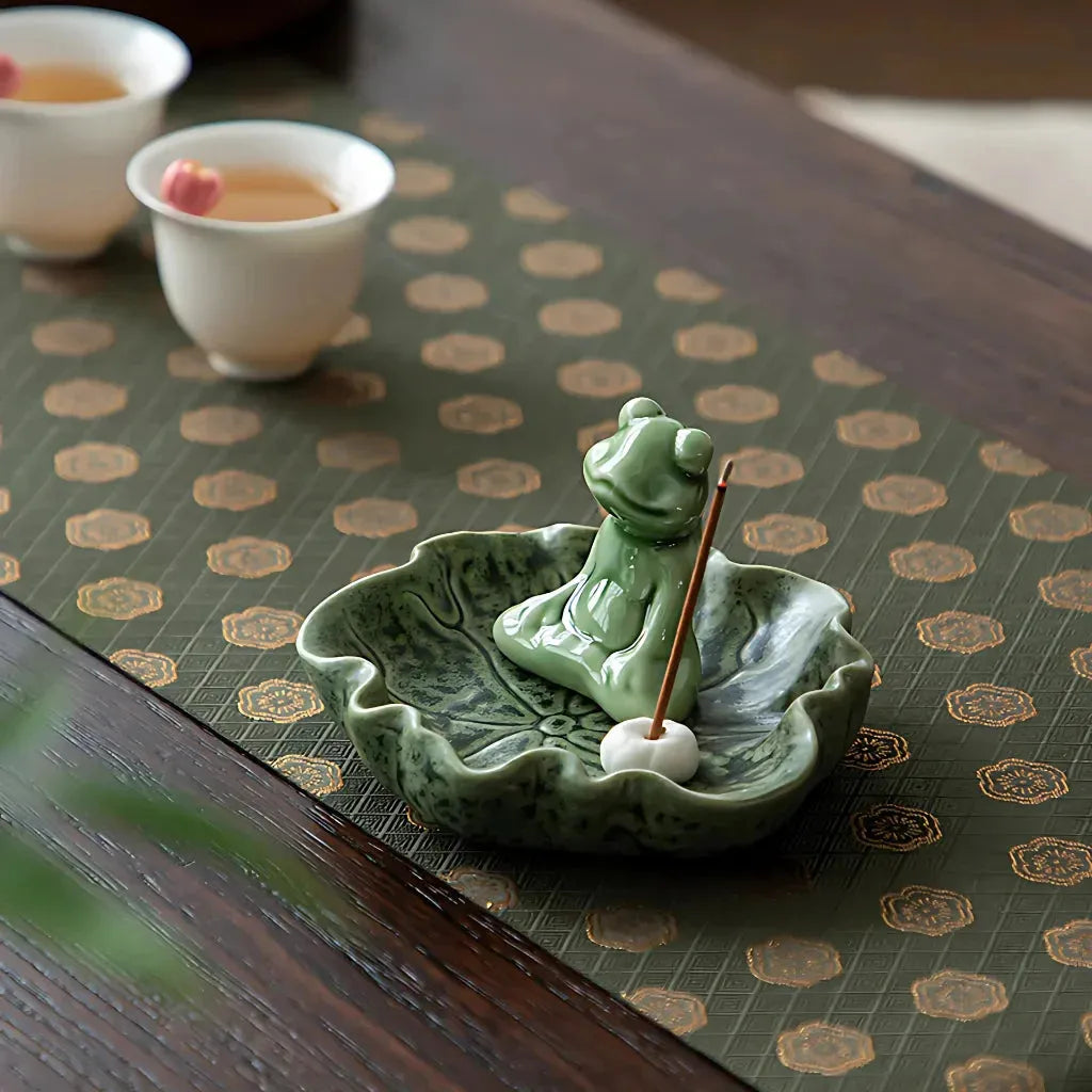 Ceramic Yoga Frog Statues With Incense Holder - Thinking Frog