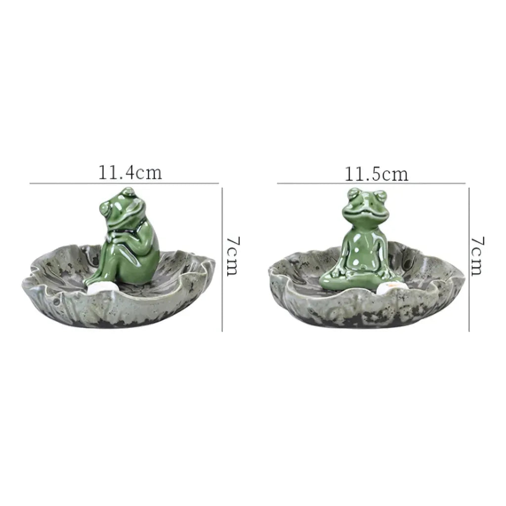 Ceramic Yoga Frog Statues With Incense Holder - Thinking Frog