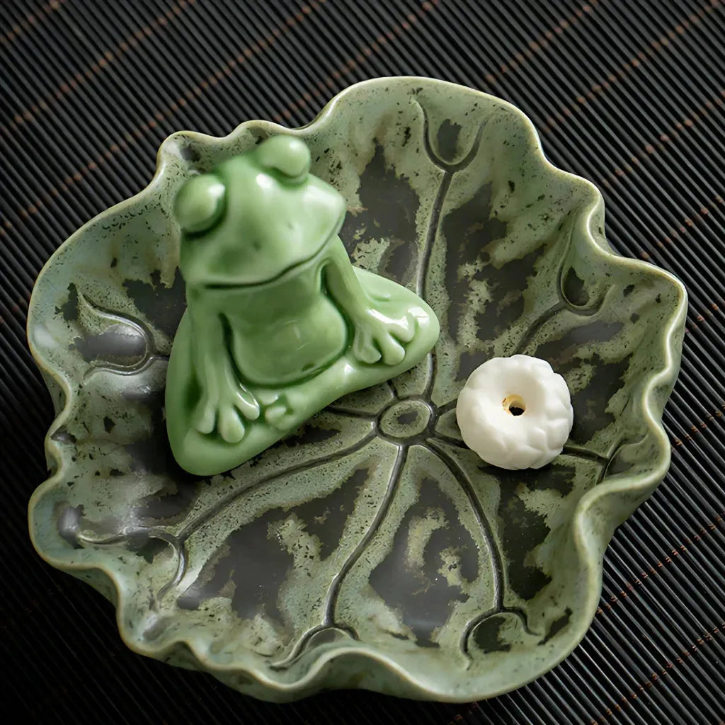 Ceramic Yoga Frog Statues With Incense Holder - Thinking Frog