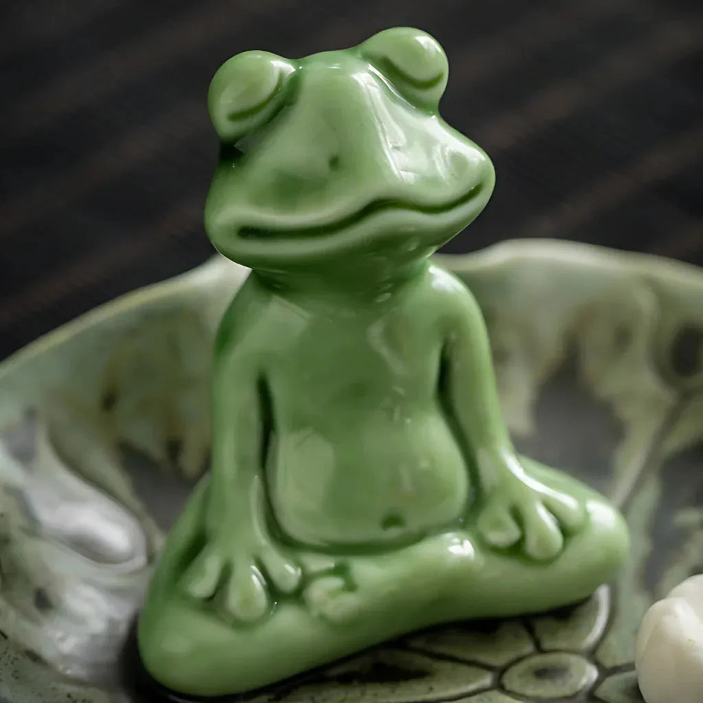 Ceramic Yoga Frog Statues With Incense Holder - Thinking Frog