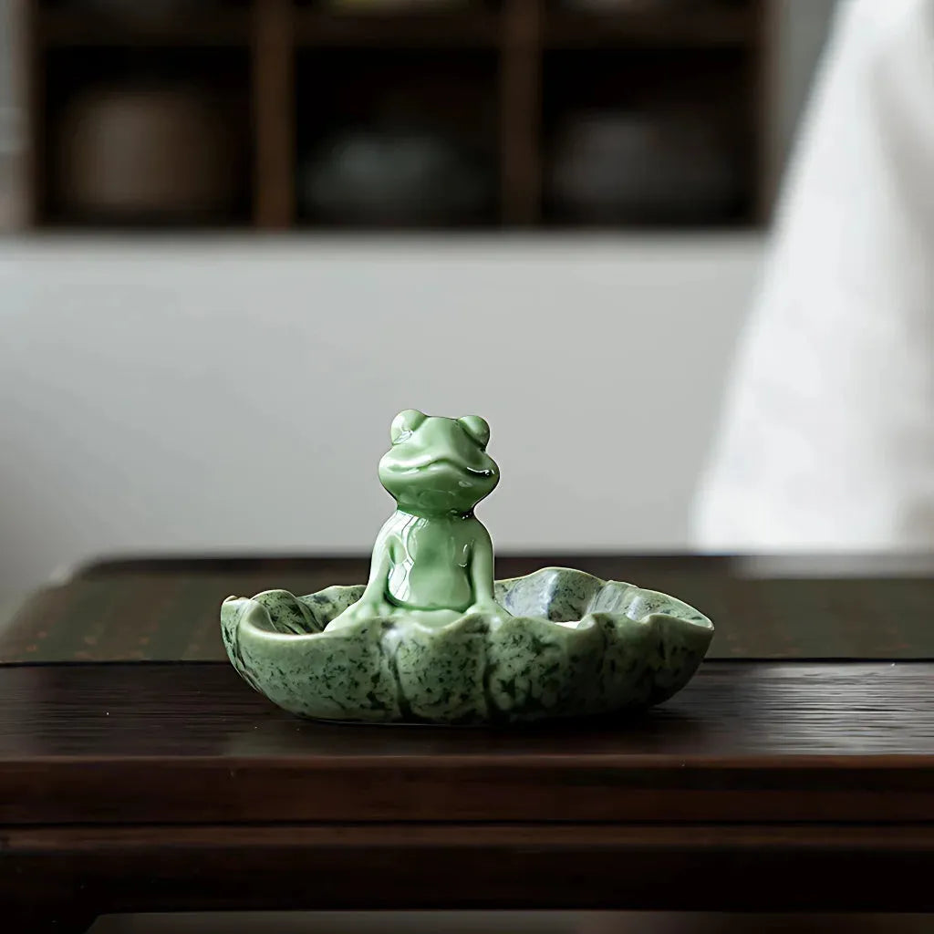 Ceramic Yoga Frog Statues With Incense Holder - Thinking Frog