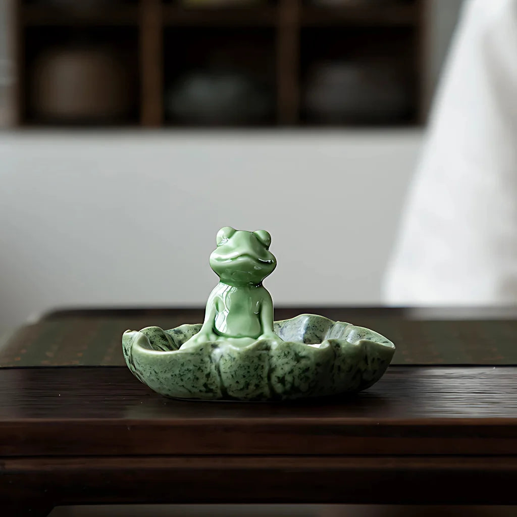 Ceramic Yoga Frog Statues With Incense Holder - Thinking Frog