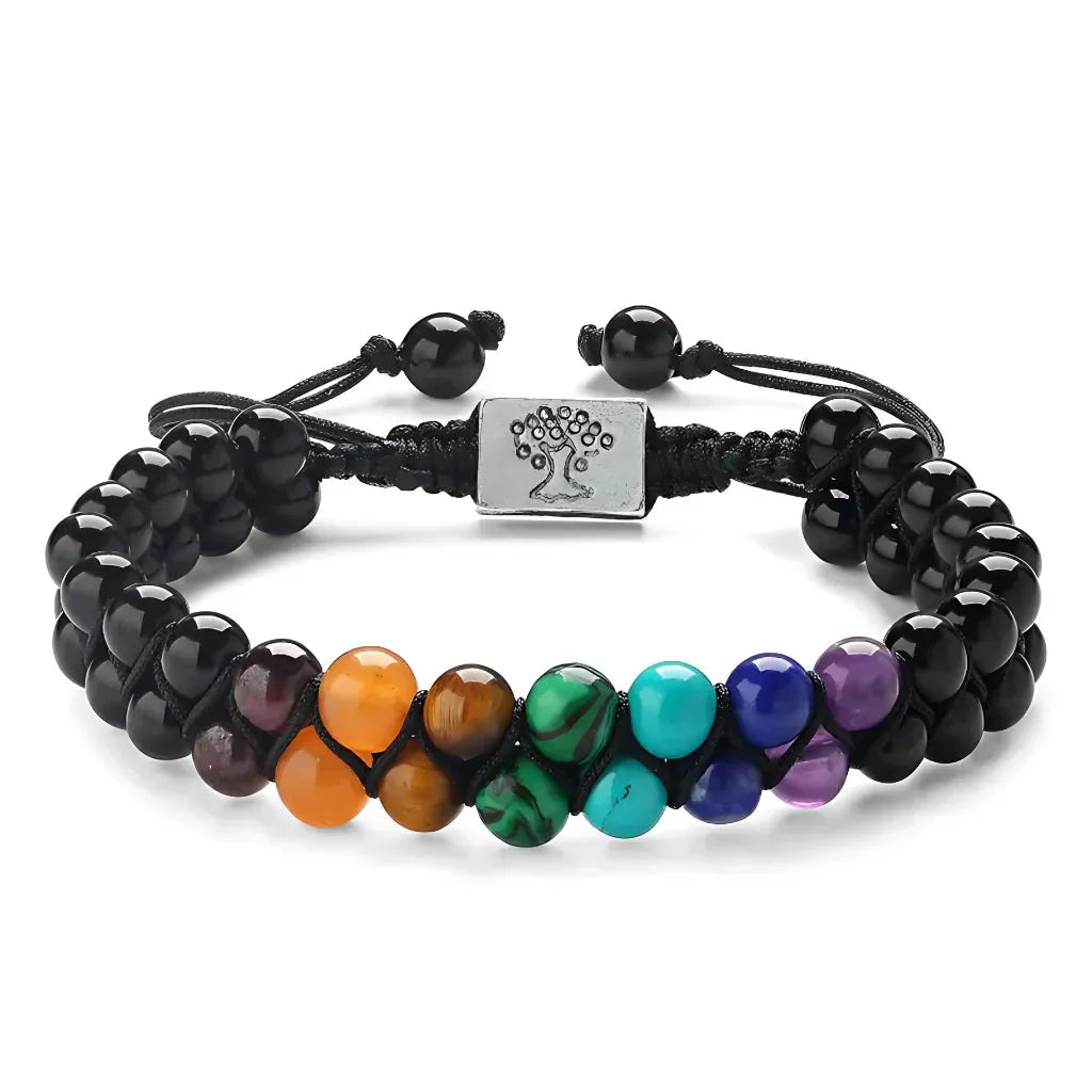 Chakra Balancing Bracelet With Healing Stones - Black / 6mm
