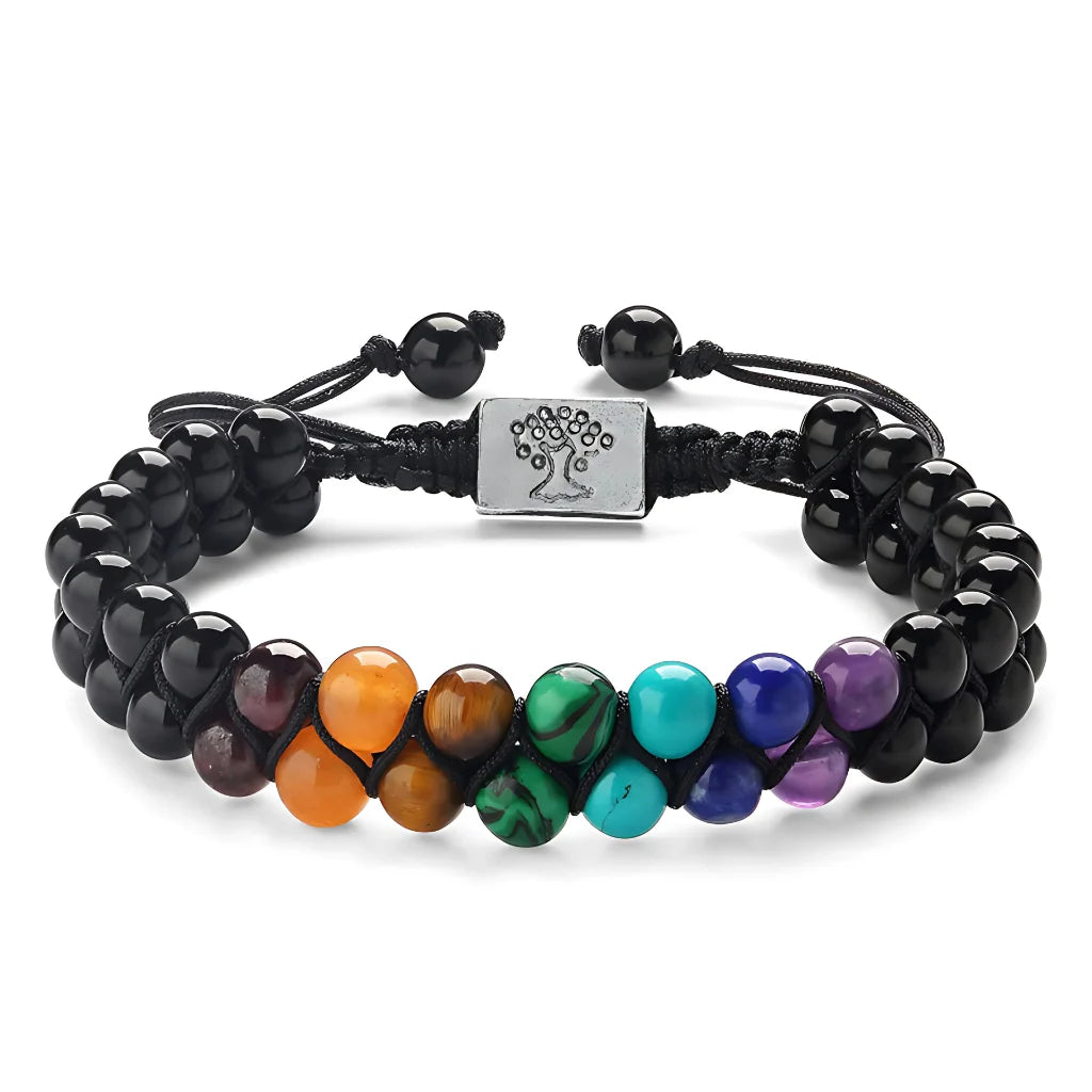 Chakra Balancing Bracelet With Healing Stones - Black / 6mm