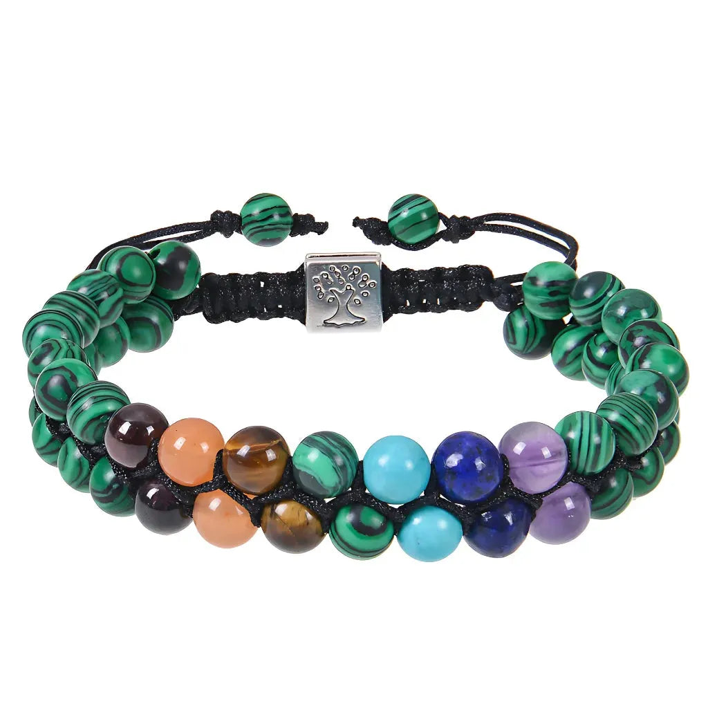 Chakra Balancing Bracelet With Healing Stones - Dark Green / 6mm