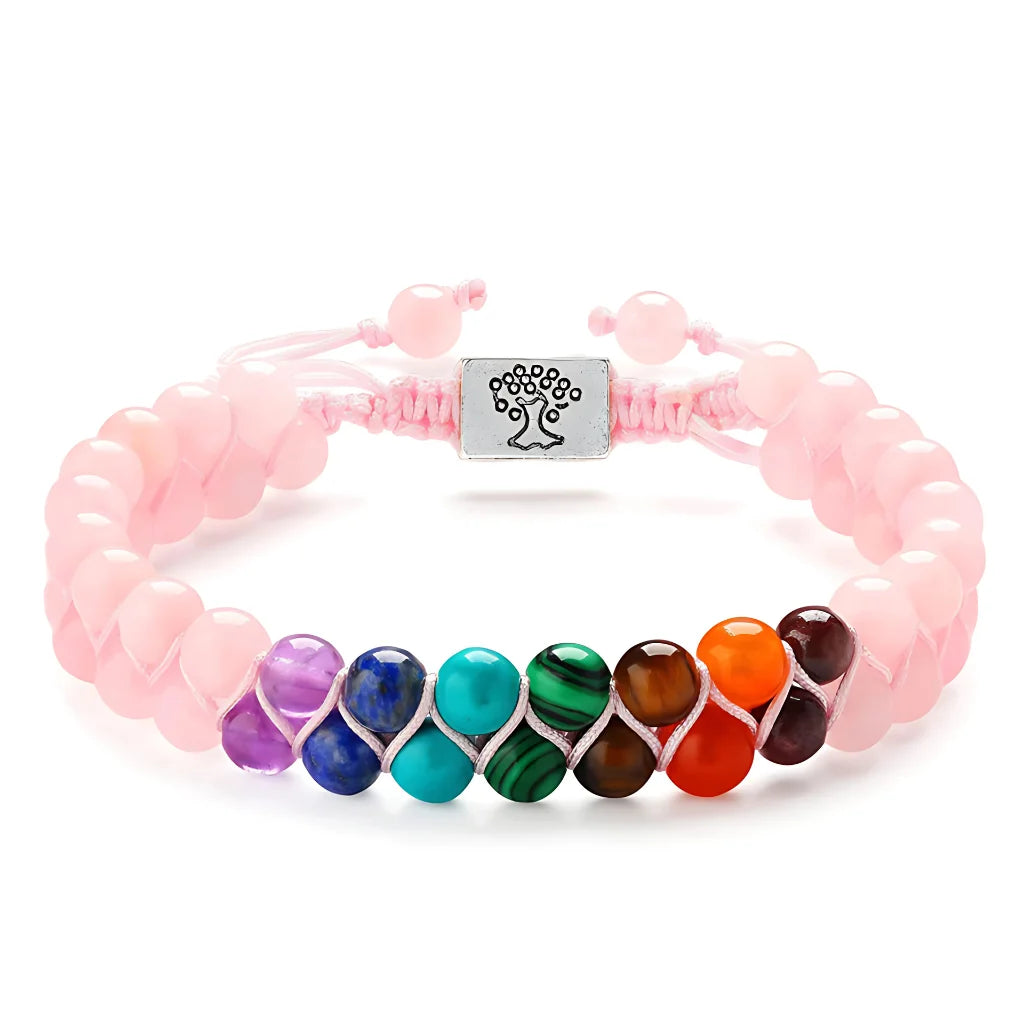 Chakra Balancing Bracelet With Healing Stones - Pink / 6mm