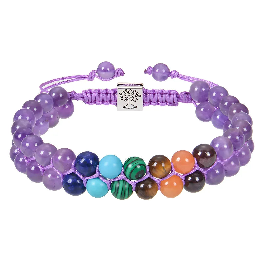 Chakra Balancing Bracelet With Healing Stones - Purple / 6mm
