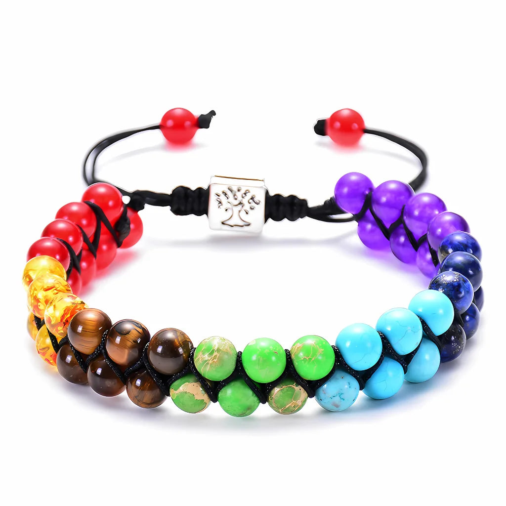 Chakra Balancing Bracelet With Healing Stones - Rainbow / 6mm