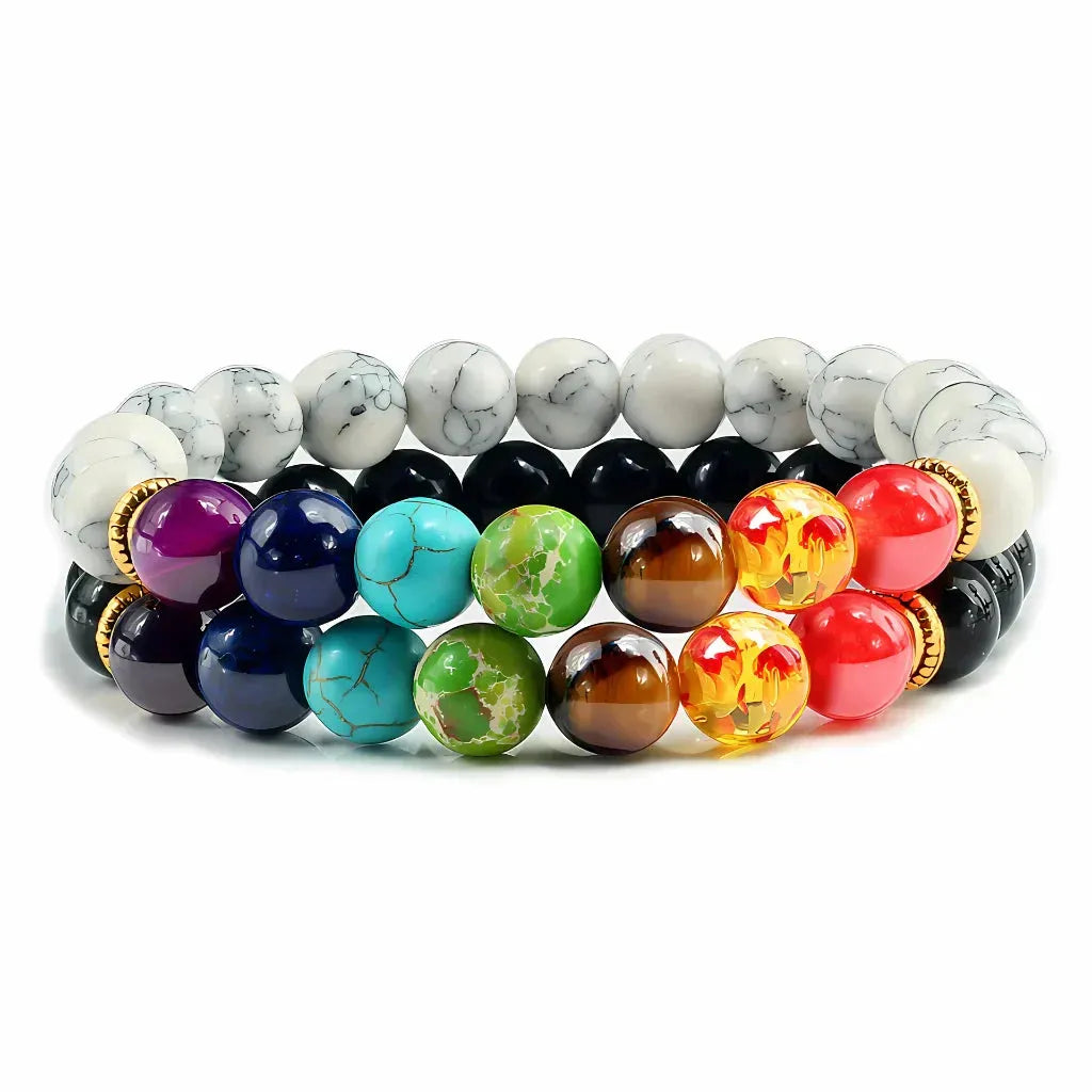 Chakra Bracelet With Natural Stone Beads - Black white