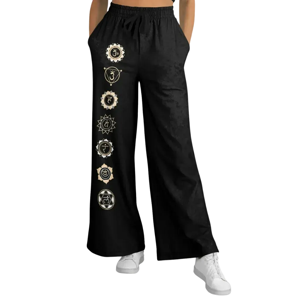 Chakra Energy Flared Joggers – Symbolic Black Base - XS