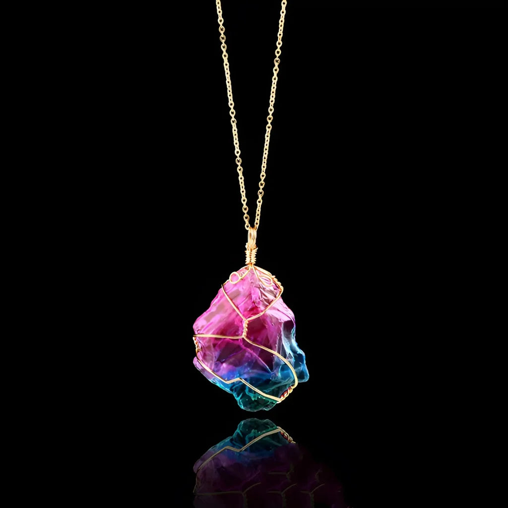 Chakra Stones Necklace With Raw Crystal Pendant