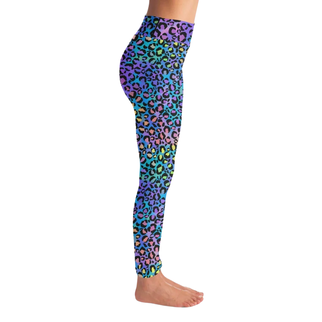 Colored Yoga Pants With Neon Leopard Spiritual Print
