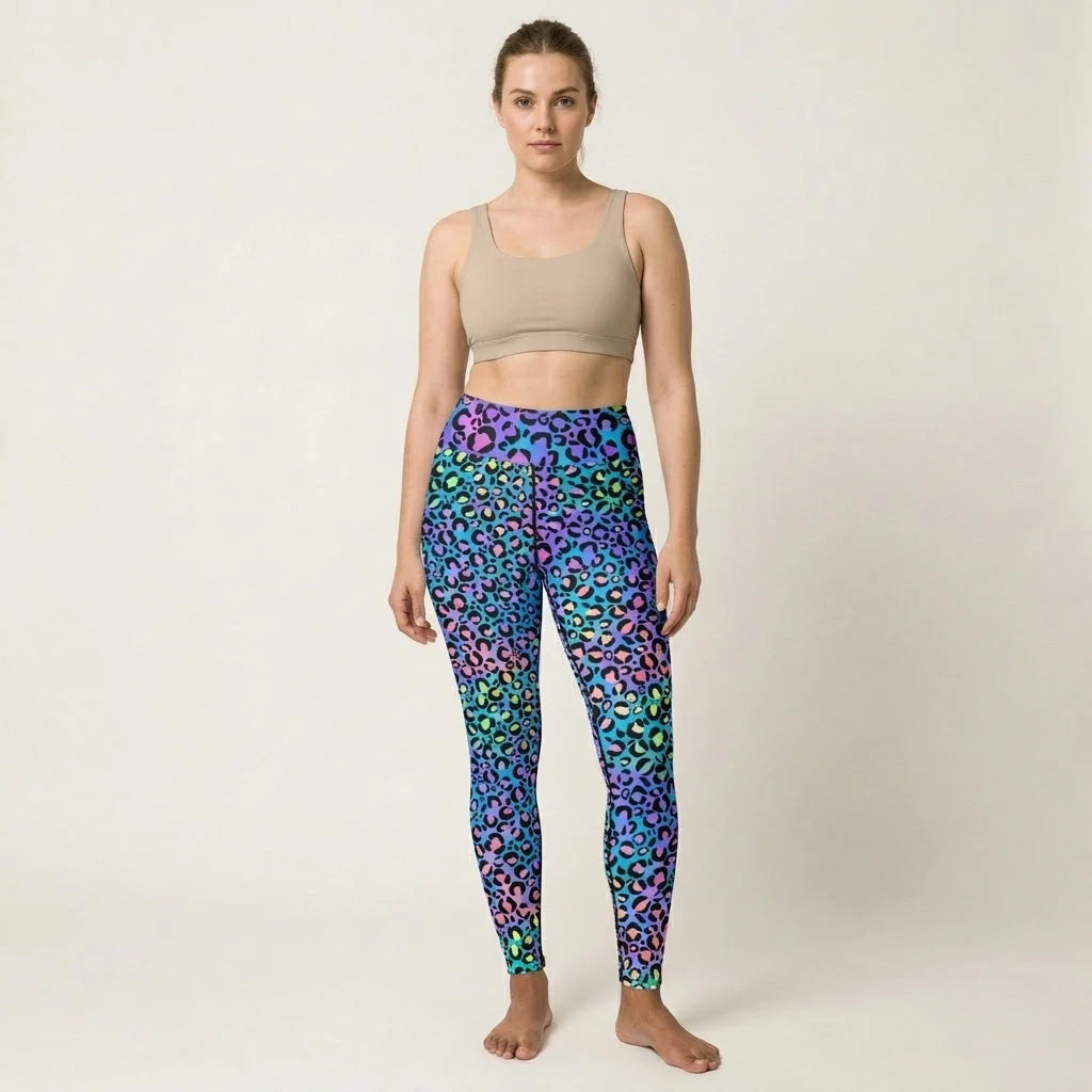 Colored Yoga Pants With Neon Leopard Spiritual Print