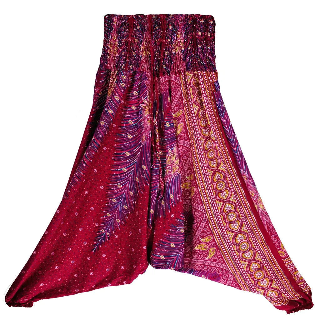 Convertible Ladies Drop Crotch Pants Romper Style - Wine Red / one size