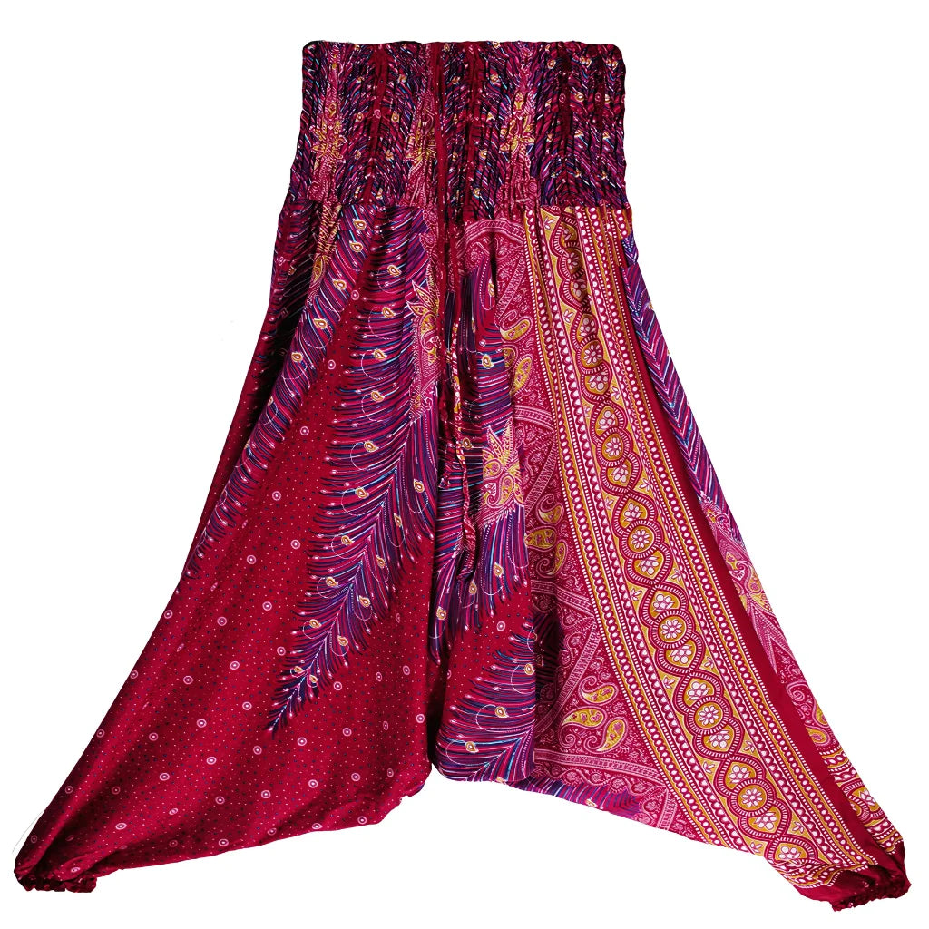 Convertible Ladies Drop Crotch Pants Romper Style - Wine Red / one size