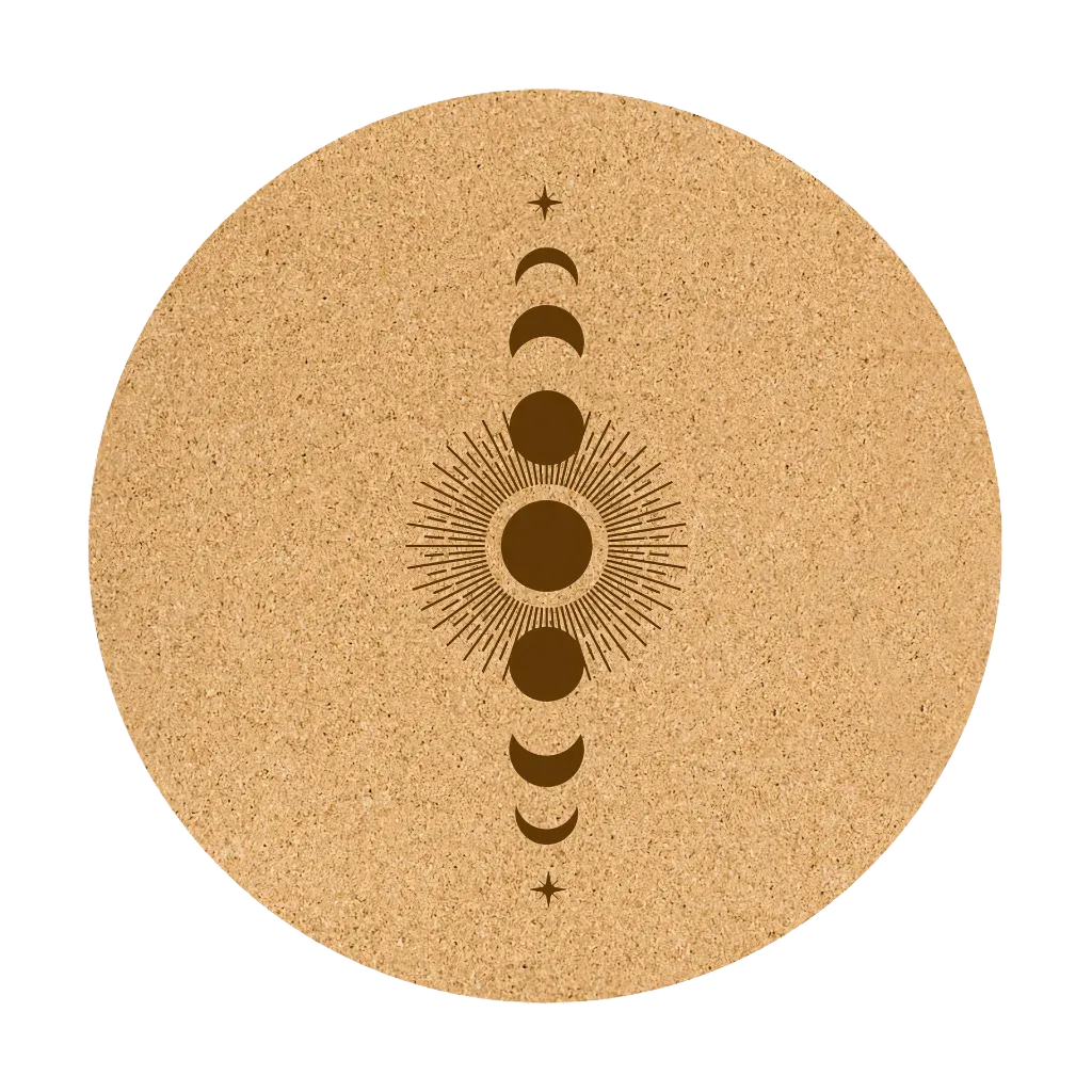 Cork Yoga Round Mat With Celestial Print - Sun and Moon Profit and Loss / 68x68 cm