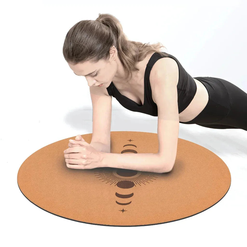 Cork Yoga Round Mat With Celestial Print - Sun and Moon Profit and Loss / 68x68 cm