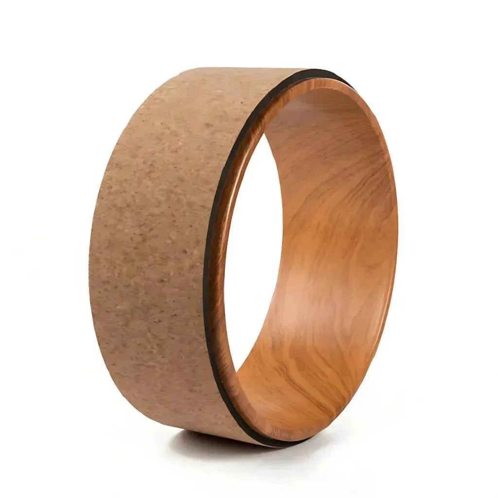 Cork Yoga Wheel For Balance Flexibility And Relief - Wood Grain Inner Ring