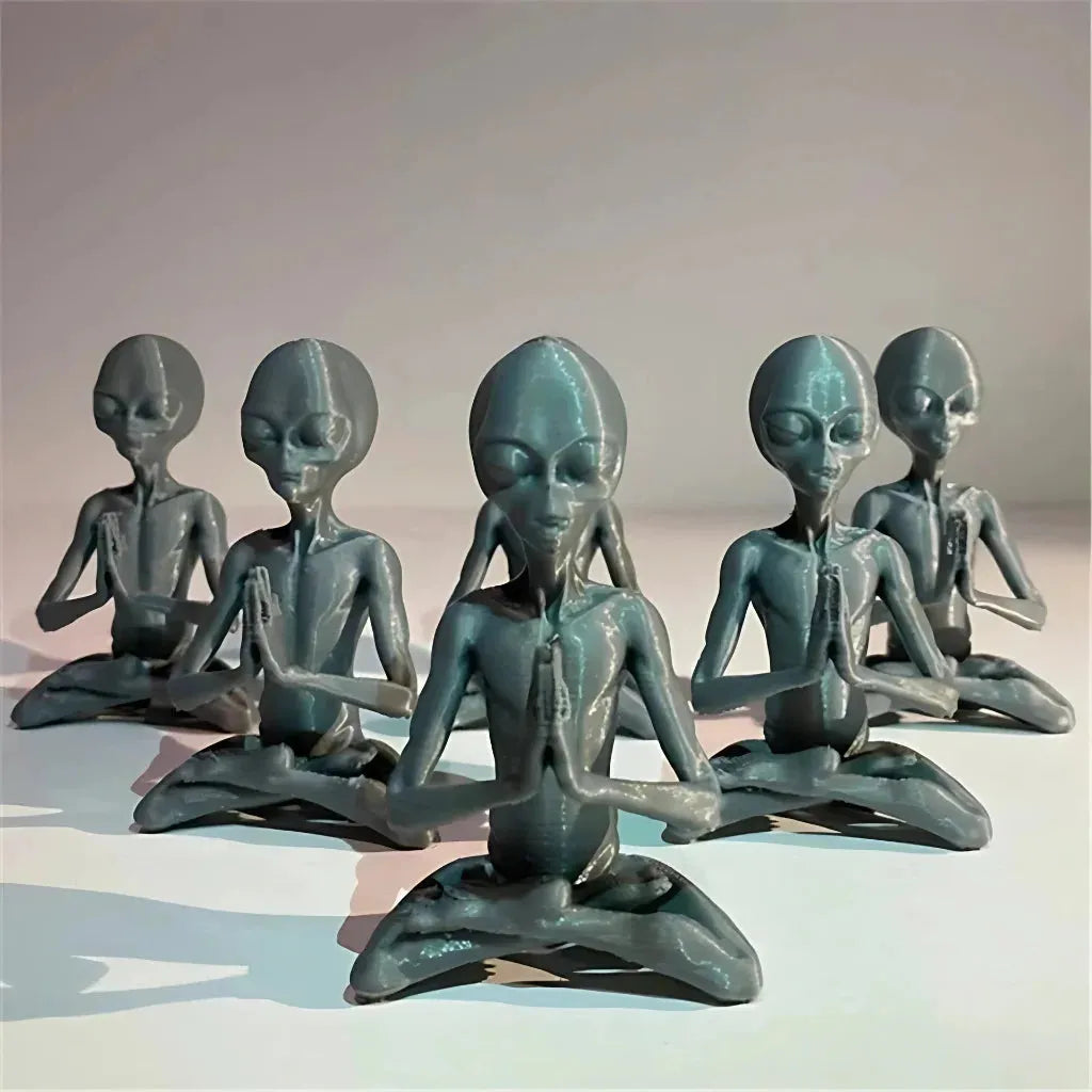 Cosmic Alien Figure Meditating Home Décor Accent - Light Grey