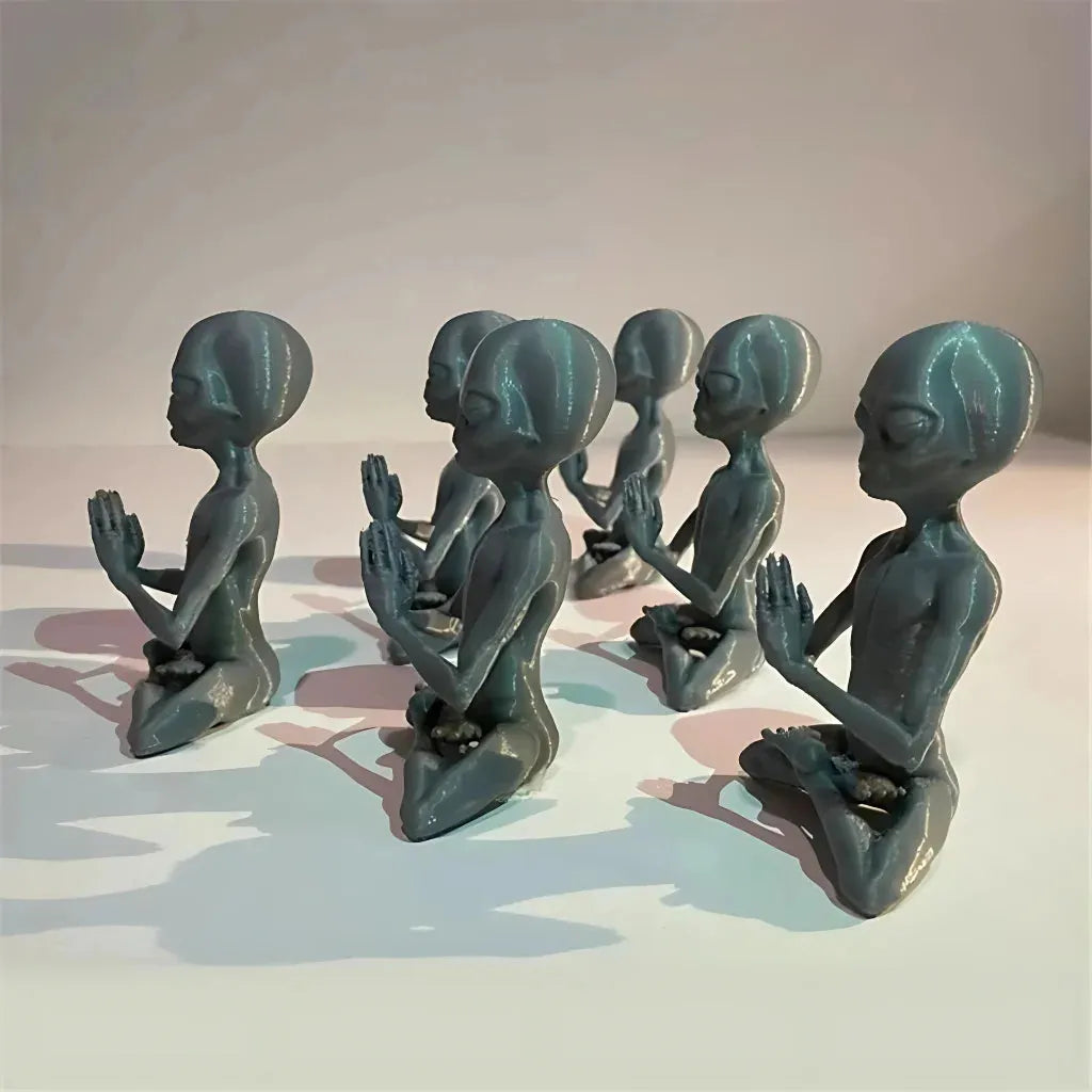 Cosmic Alien Figure Meditating Home Décor Accent - Light Grey