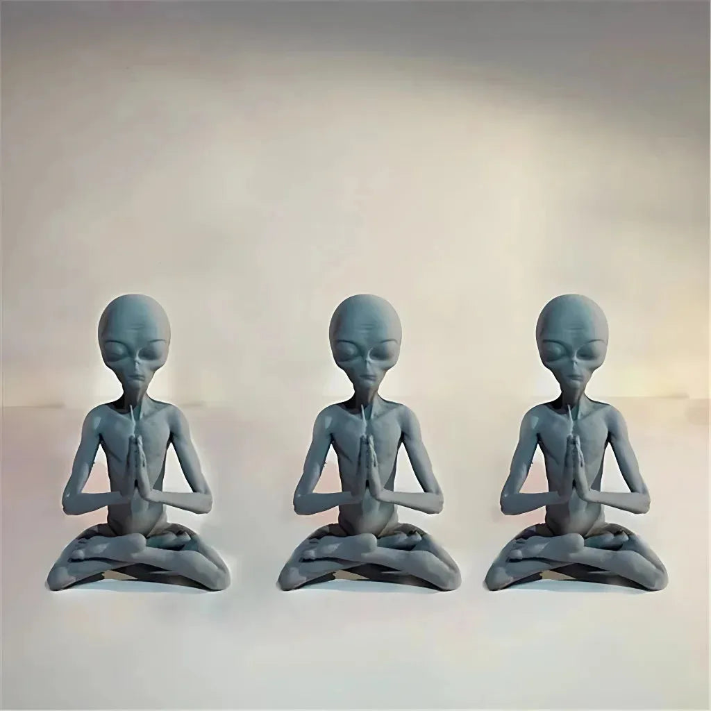 Cosmic Alien Figure Meditating Home Décor Accent - Light Grey