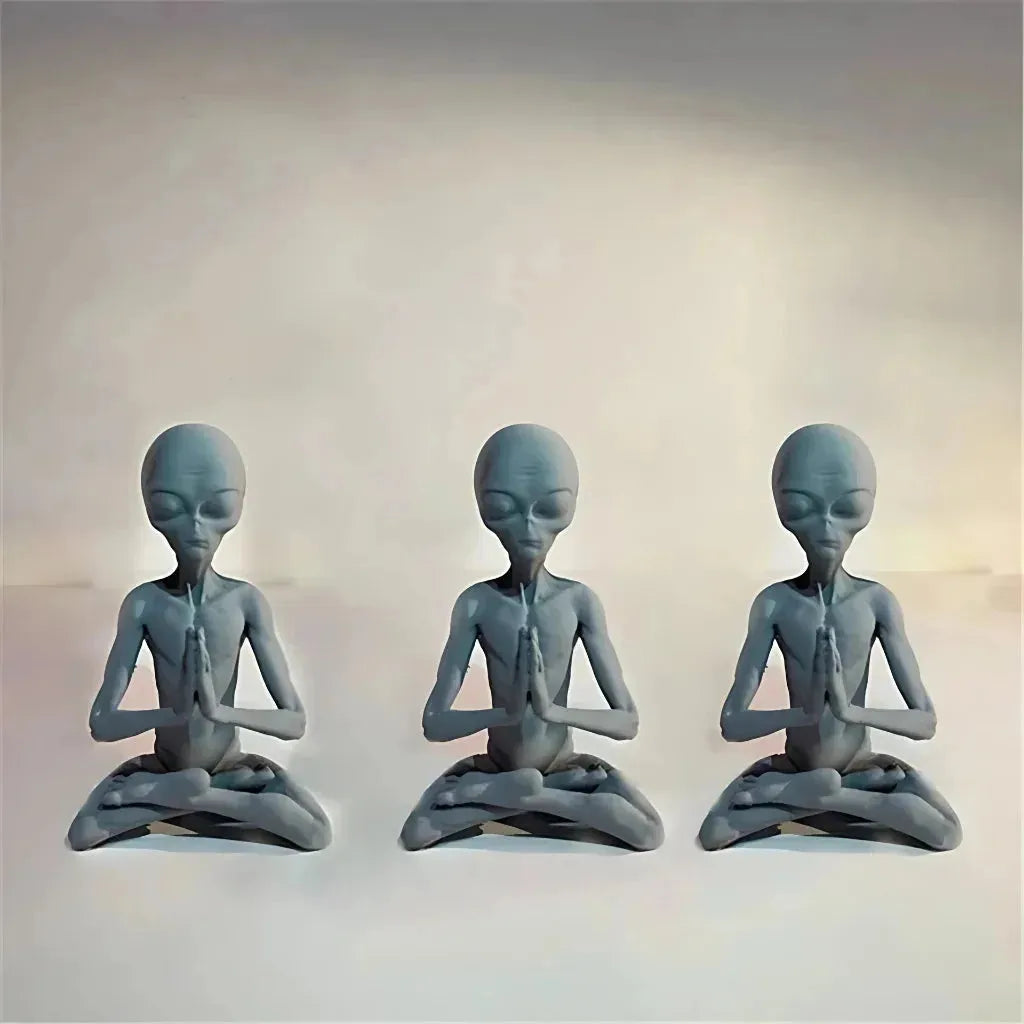 Cosmic Alien Figure Meditating Home Décor Accent - Light Grey