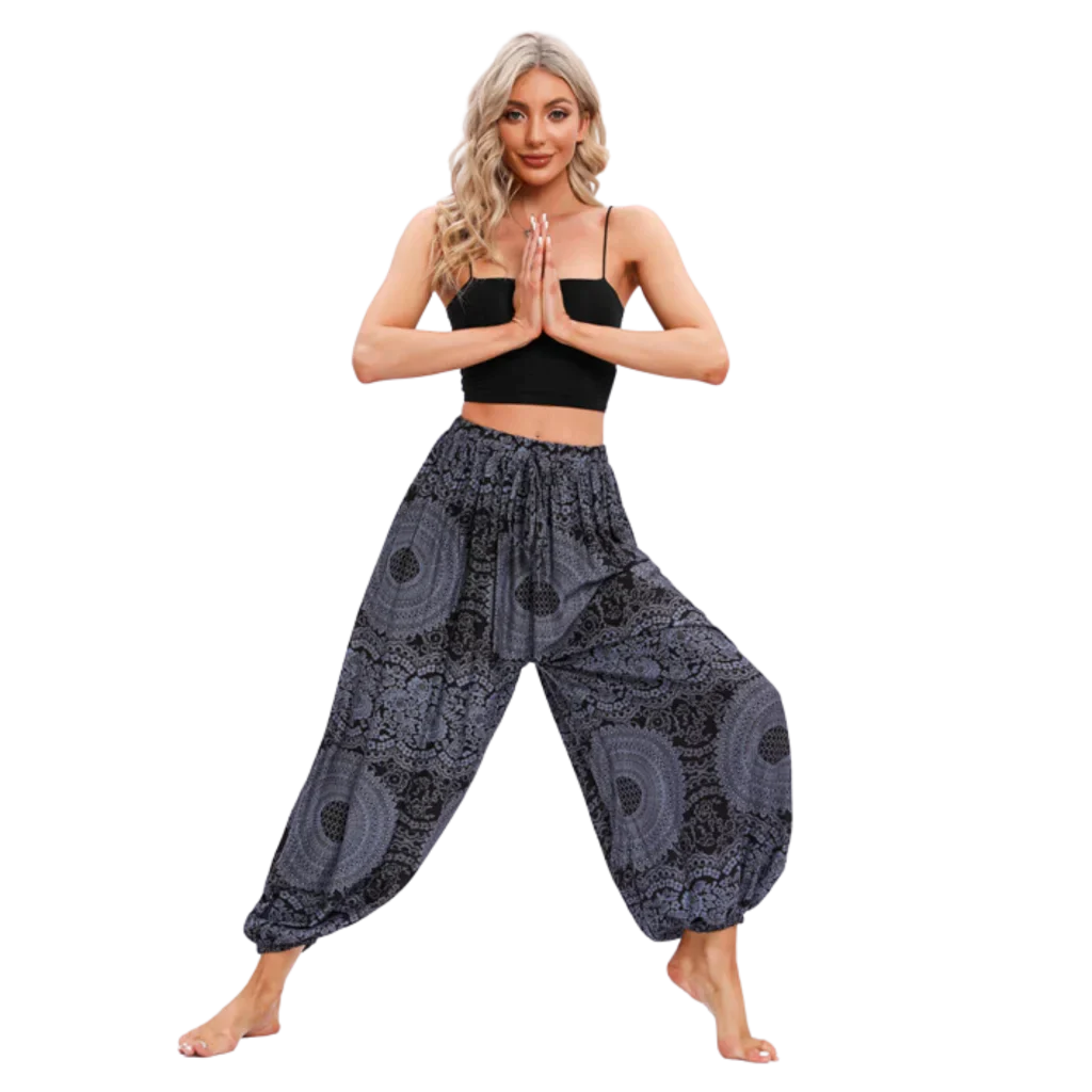 Cotton Harem Pants For Womens In Boho Lantern Style - Rose Black / one size