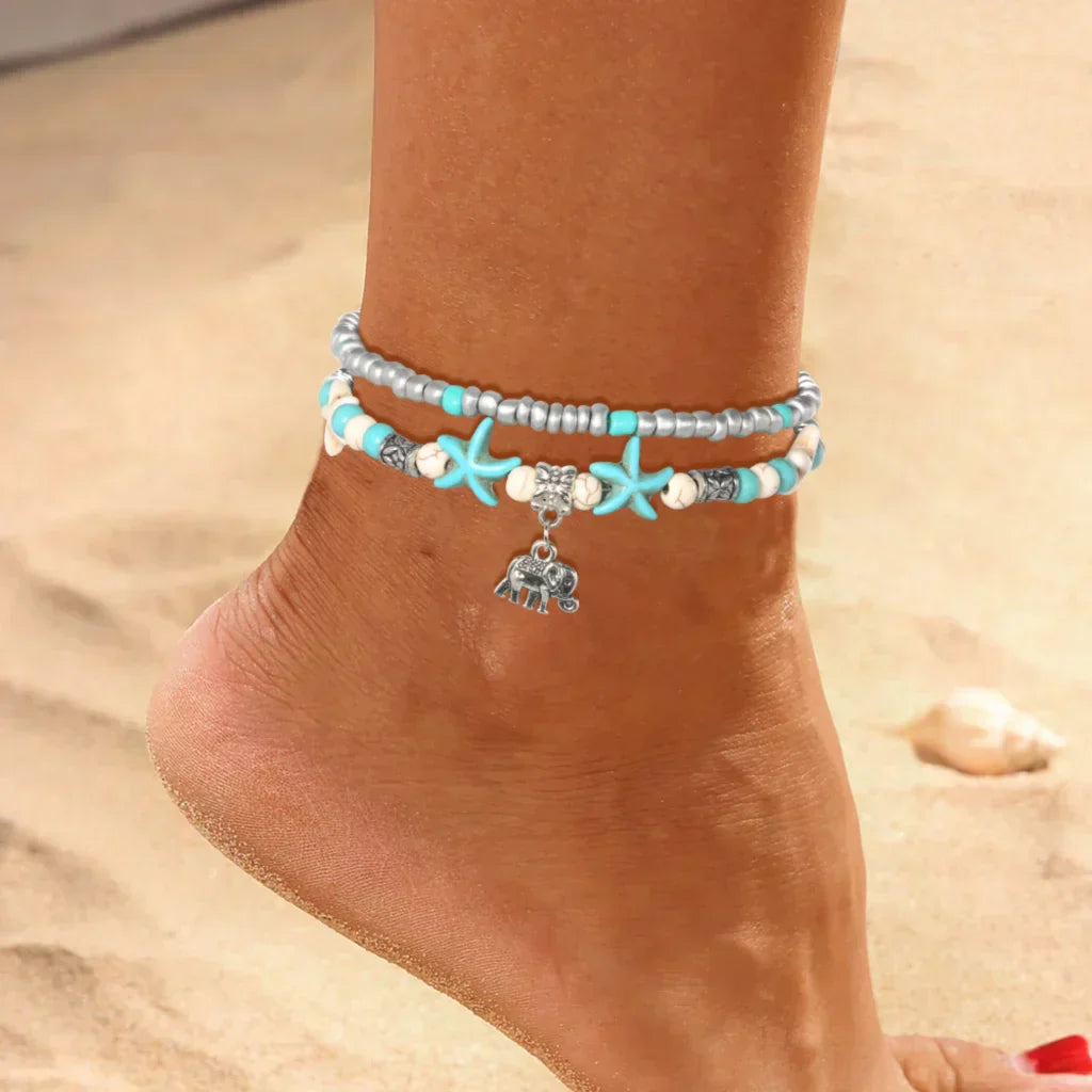 Cowrie Shell Ankle Bracelet With Starfish Charm - Style