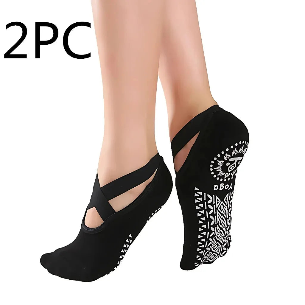 Cross Belt Barre Socks For Women - 2PC Black / one size
