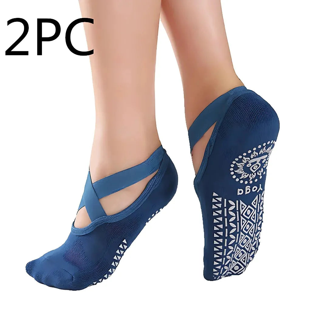 Cross Belt Barre Socks For Women - 2PC Blue / one size
