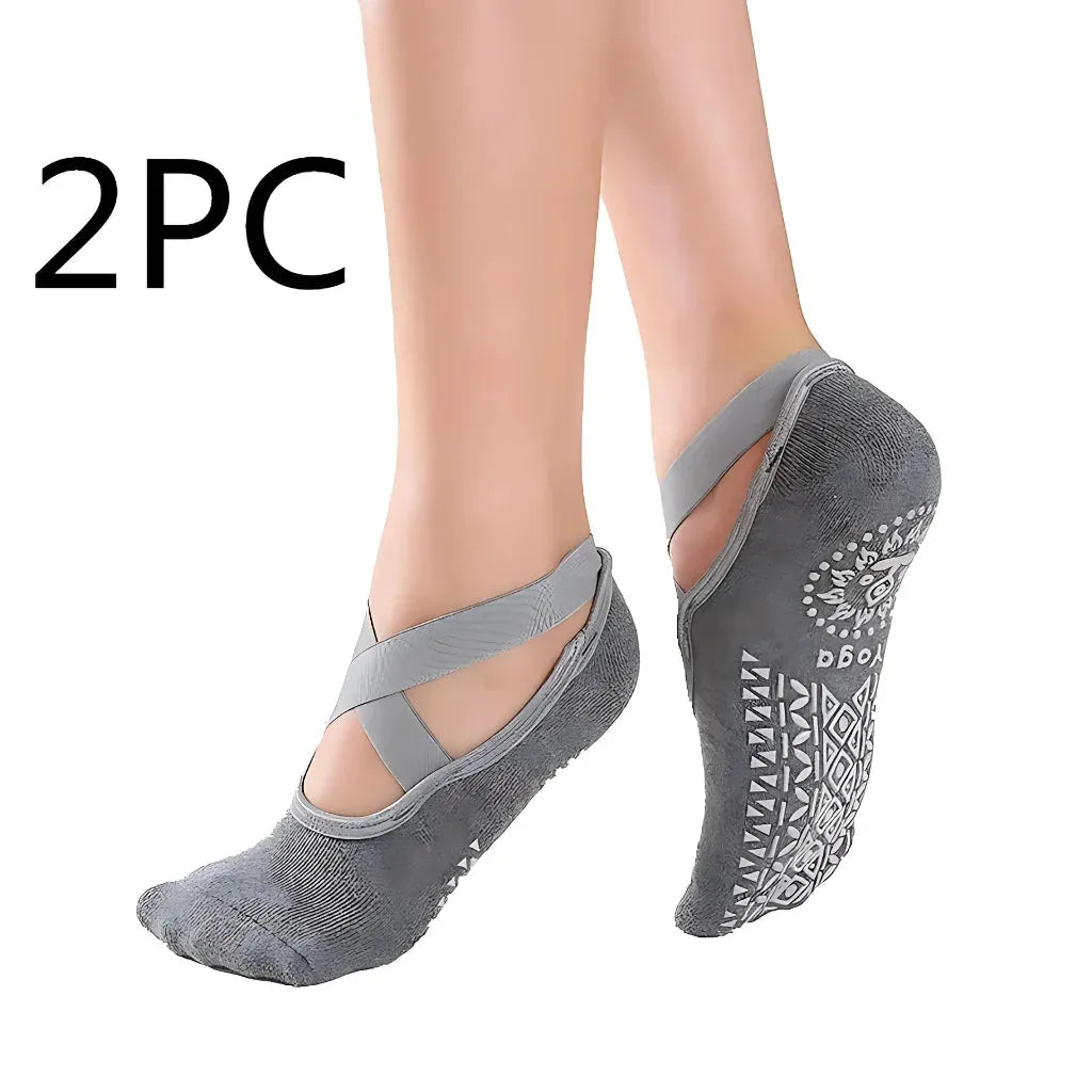 Cross Belt Barre Socks For Women - 2PC Grey / one size