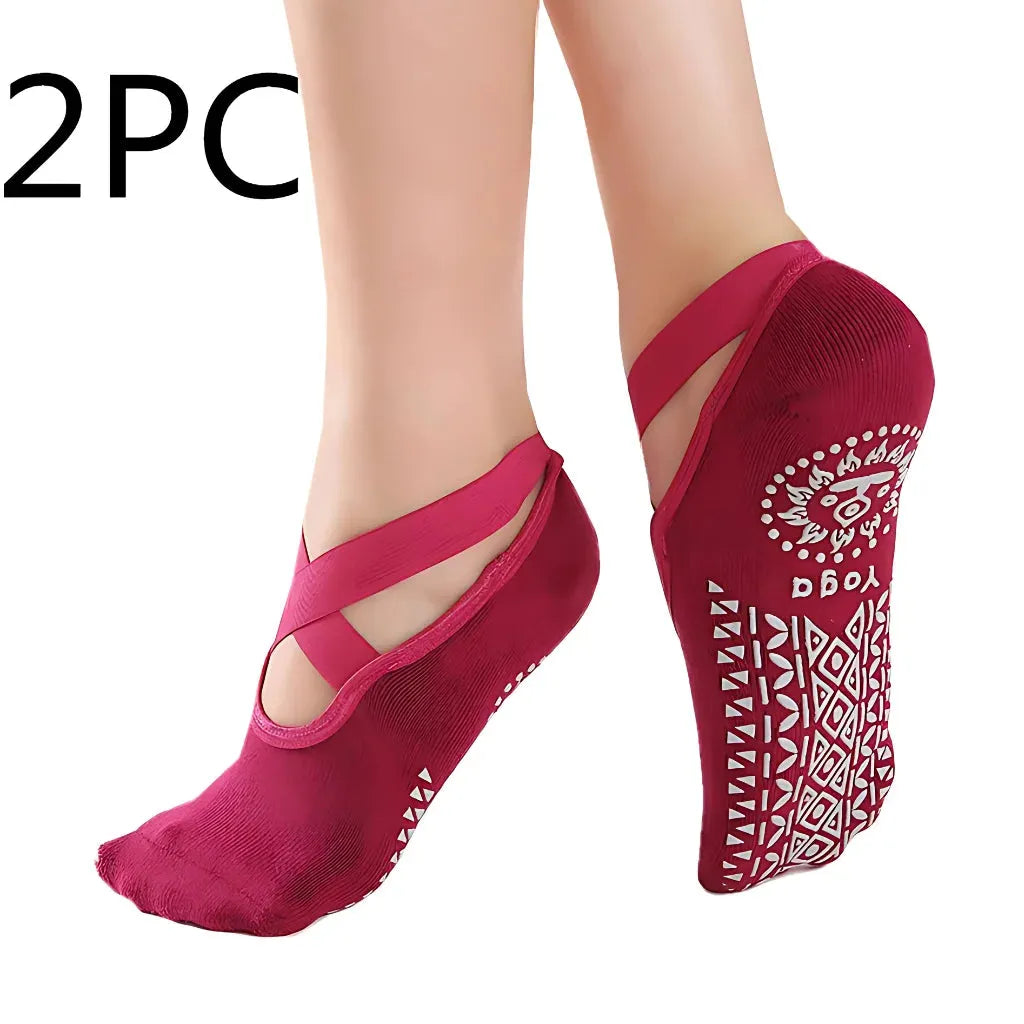 Cross Belt Barre Socks For Women - 2PC Red / one size