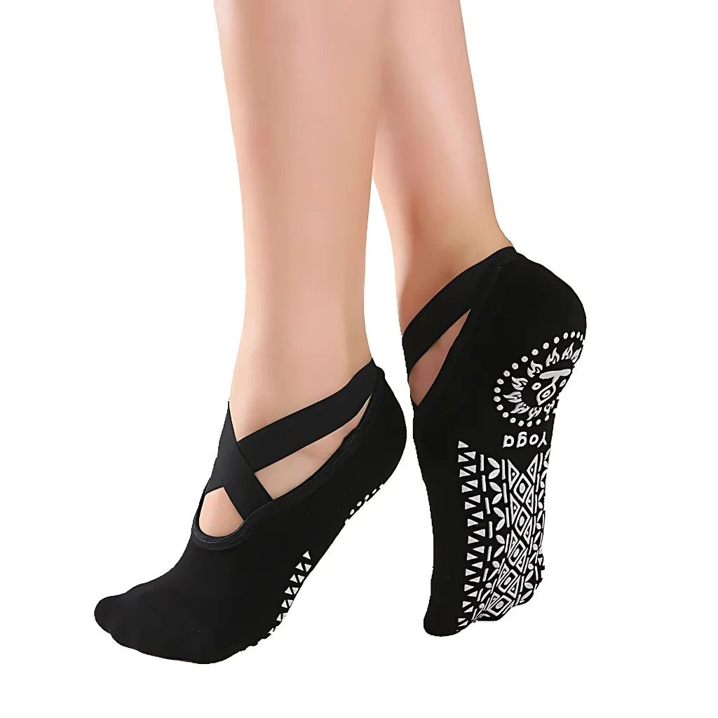 Cross Belt Barre Socks For Women - Black / one size