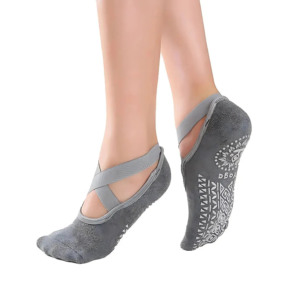 Cross Belt Barre Socks For Women - Grey / one size