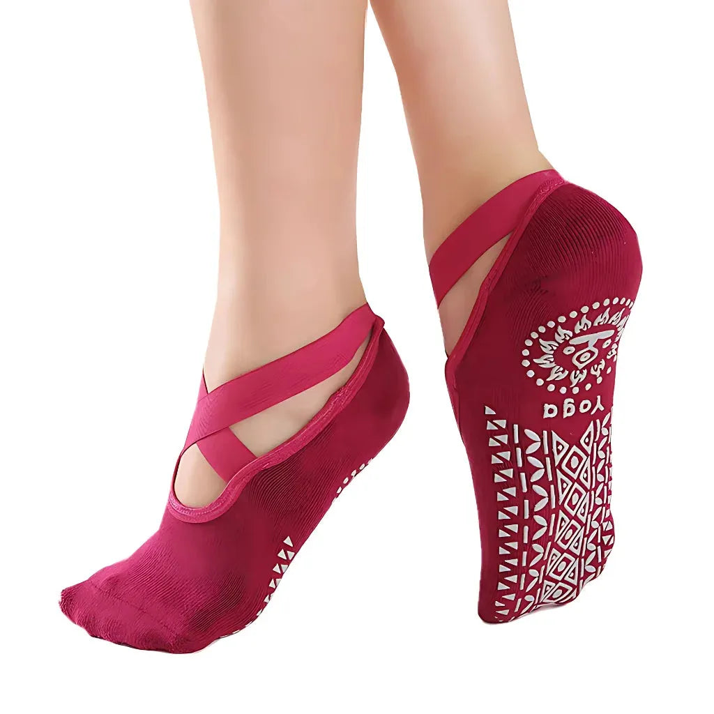 Cross Belt Barre Socks For Women - Red / one size