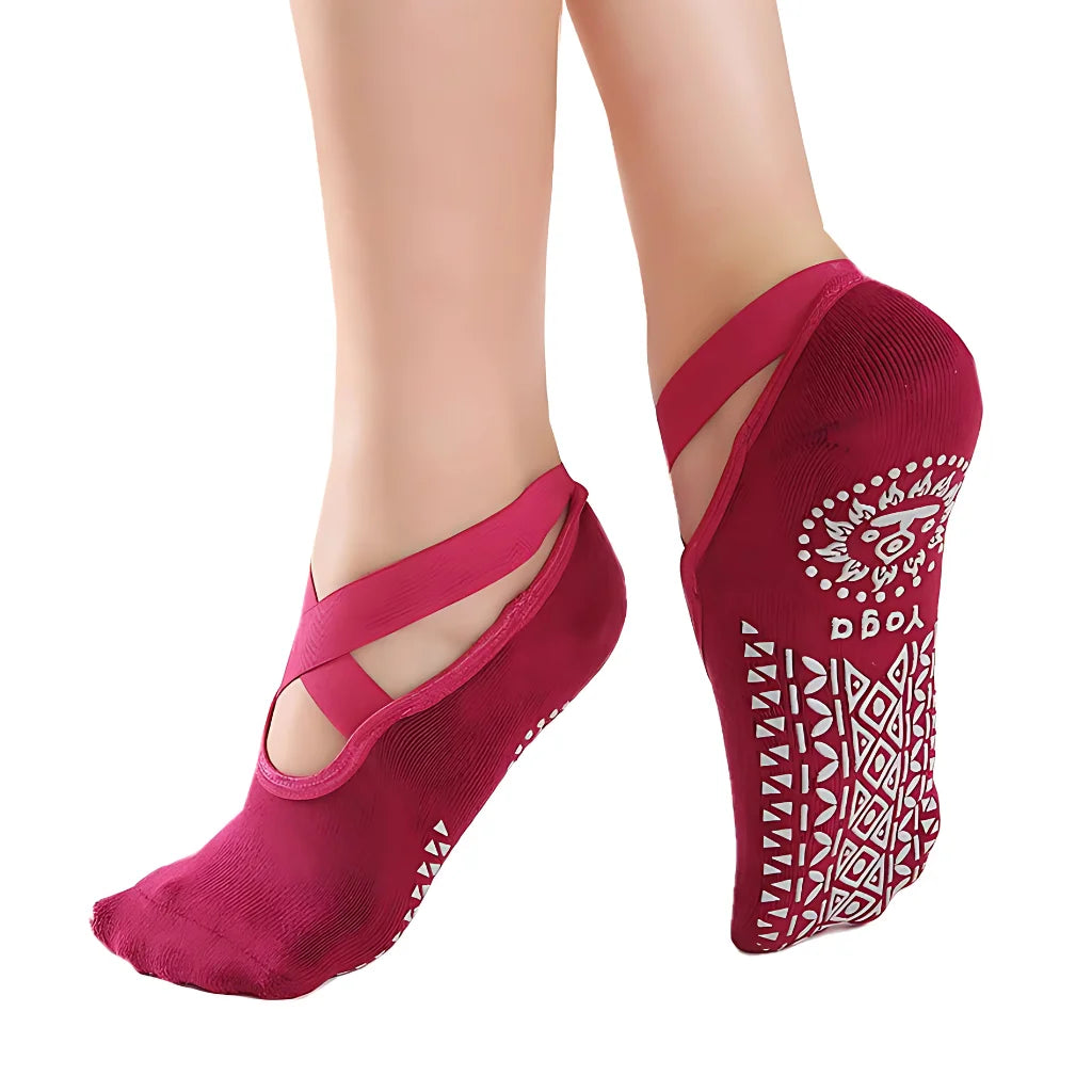 Cross Belt Barre Socks For Women - Red / one size