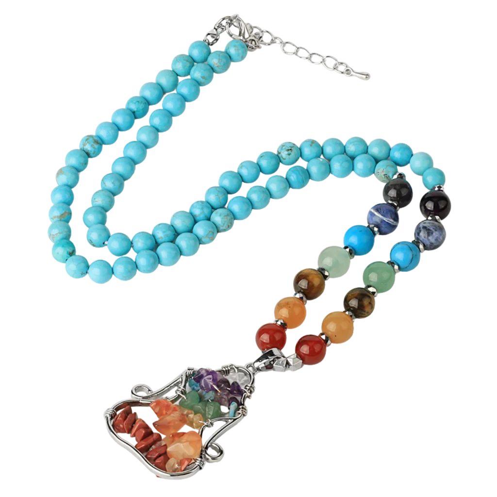 Crystal Healing Meditation Necklace With Buddha Pendant - Blue