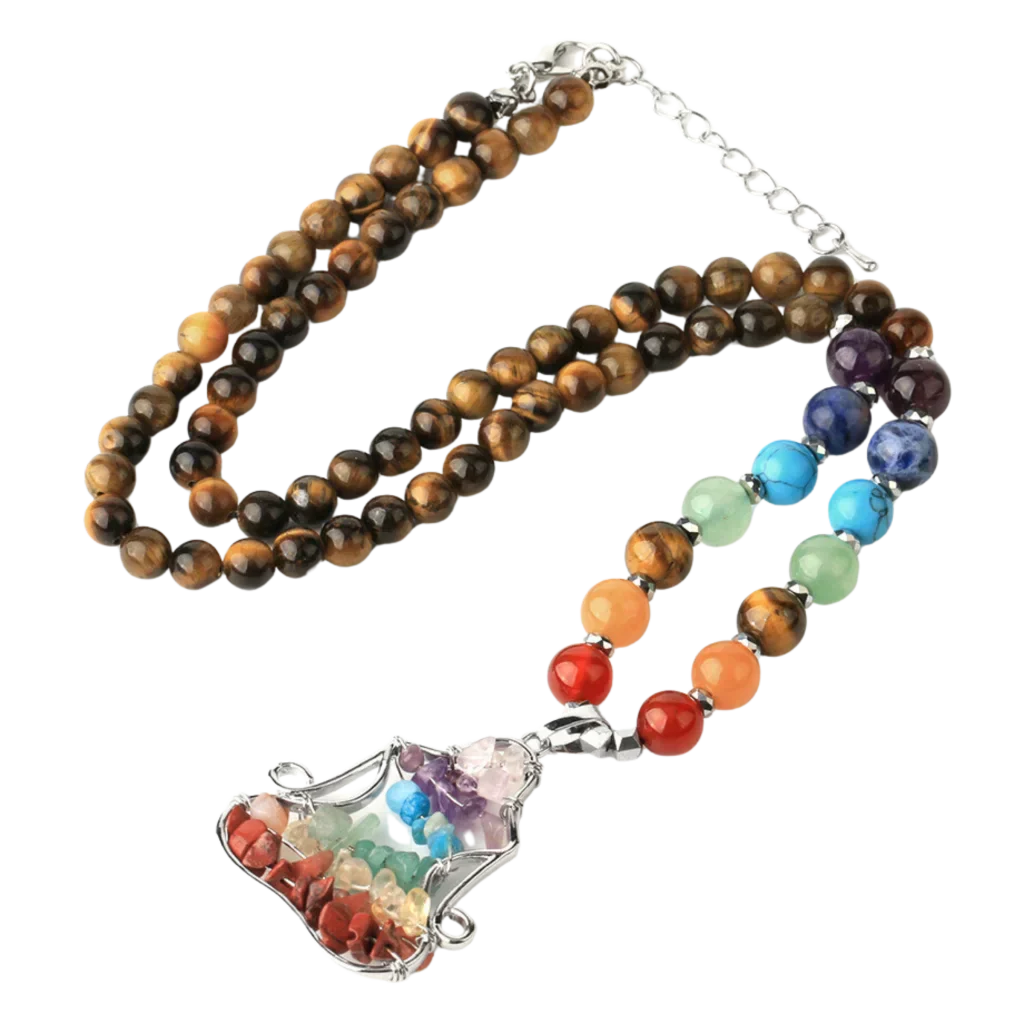 Crystal Healing Meditation Necklace With Buddha Pendant - Brown