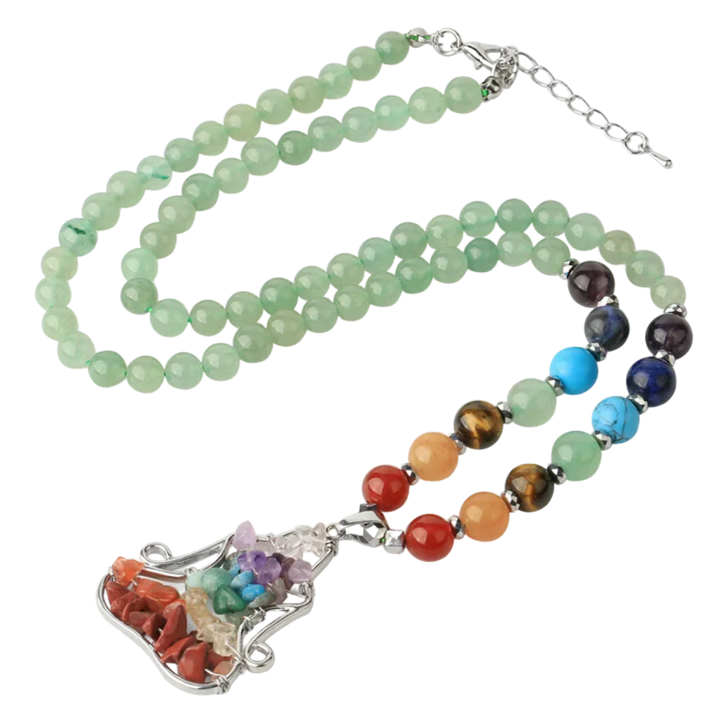 Crystal Healing Meditation Necklace With Buddha Pendant - Green